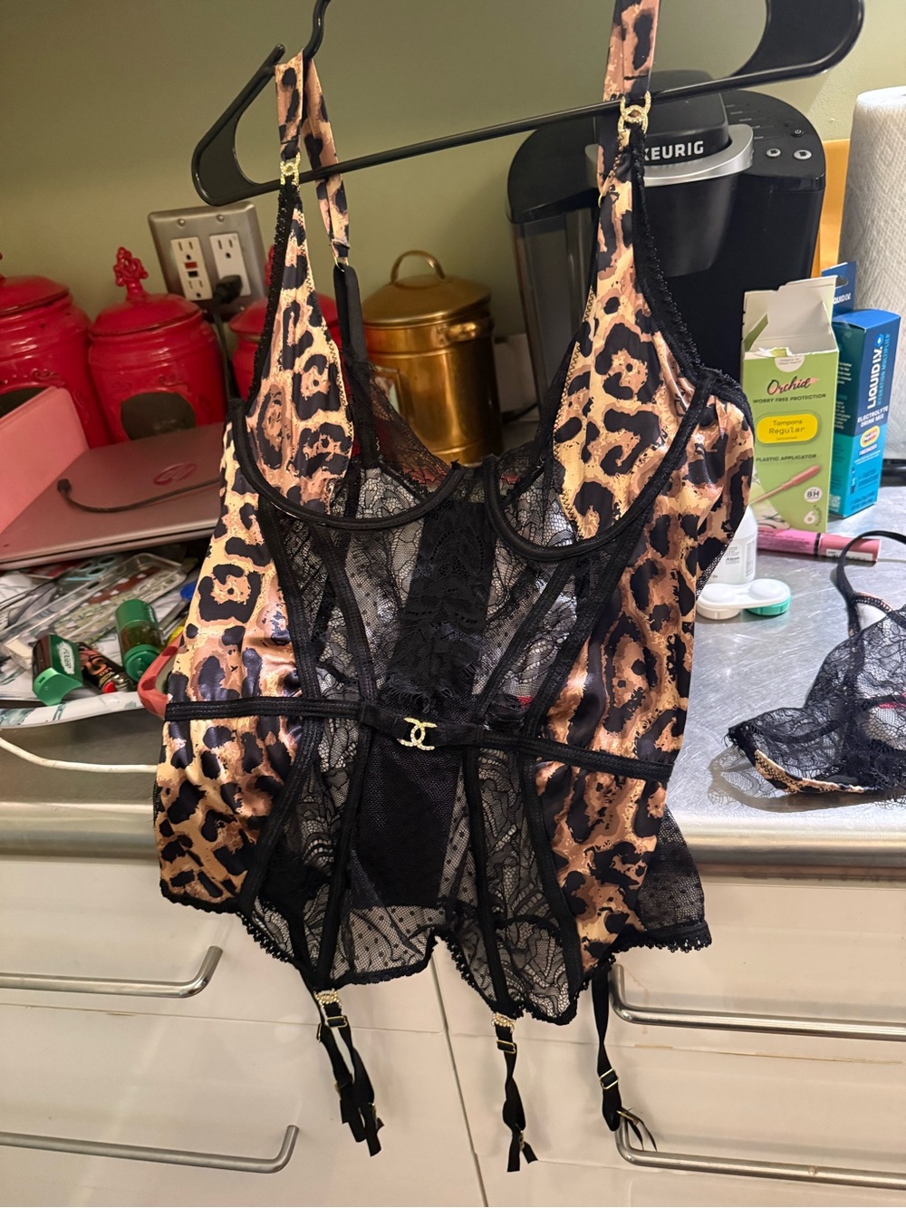 Leopard Print Lace Chemise with Black Trim